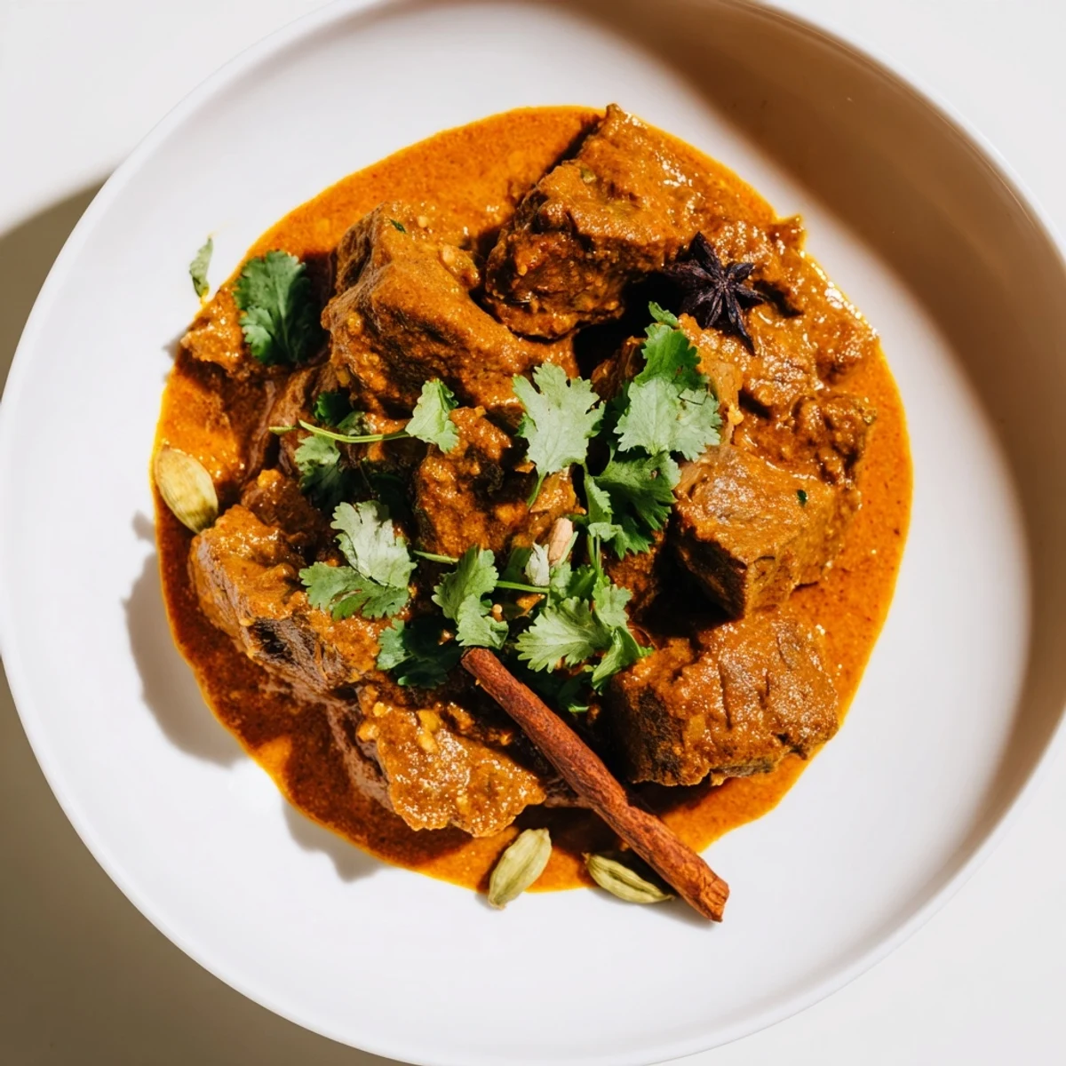 Tender beef cubes simmered in aromatic Indian spices with rich coconut tomato sauce