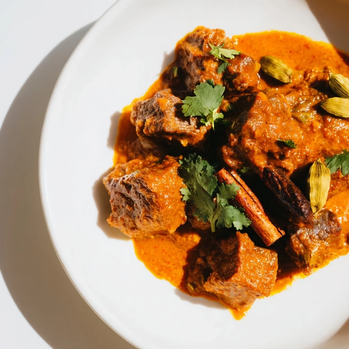 Hearty Indian beef curry featuring meltingly tender meat in a golden spiced gravy