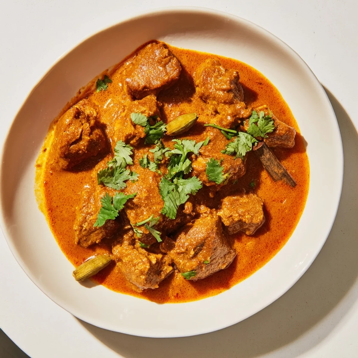 Savory beef slow-cooked with traditional Indian aromatics garnished with fresh cilantro