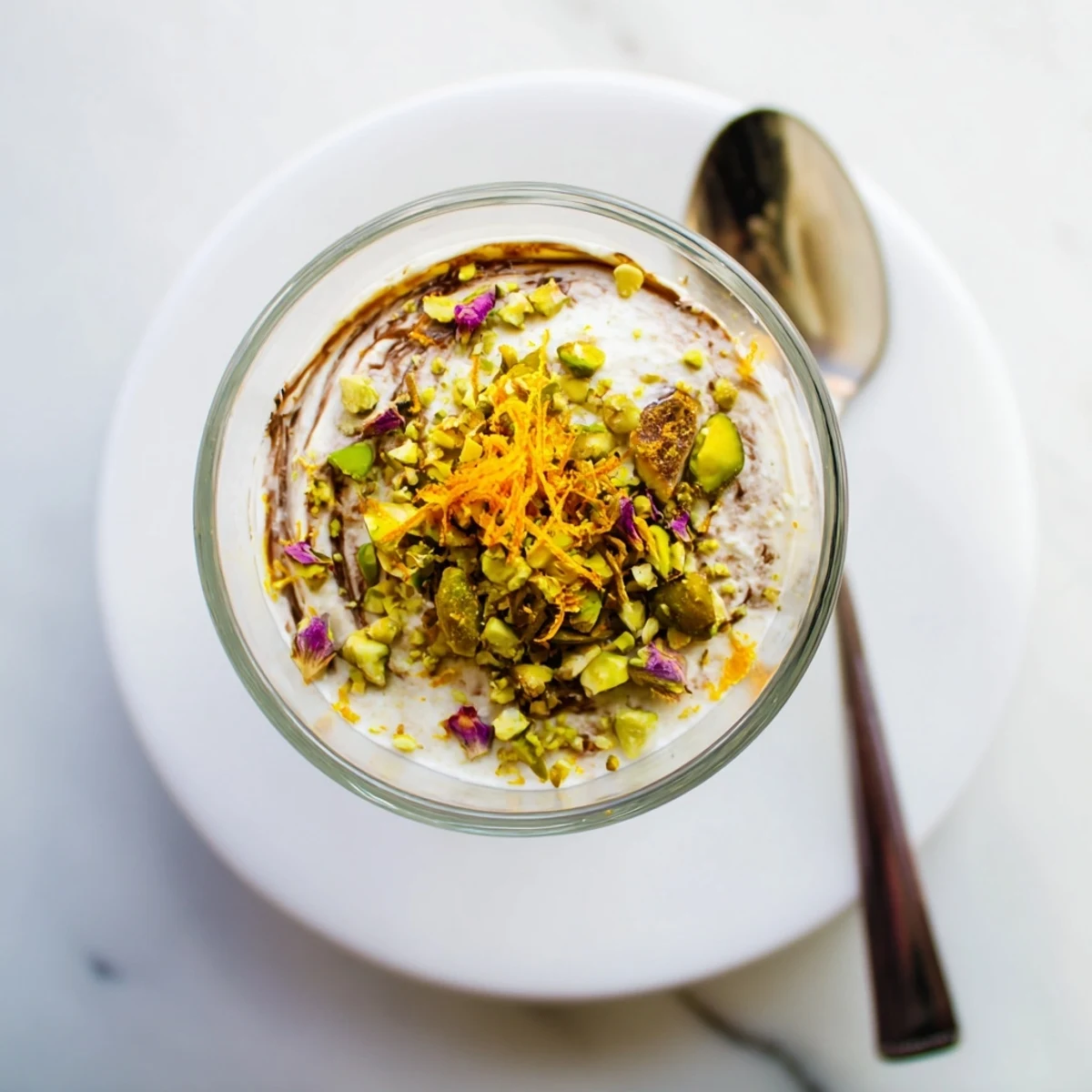Elegant Middle Eastern dessert featuring airy date mousse garnished with orange zest and nuts