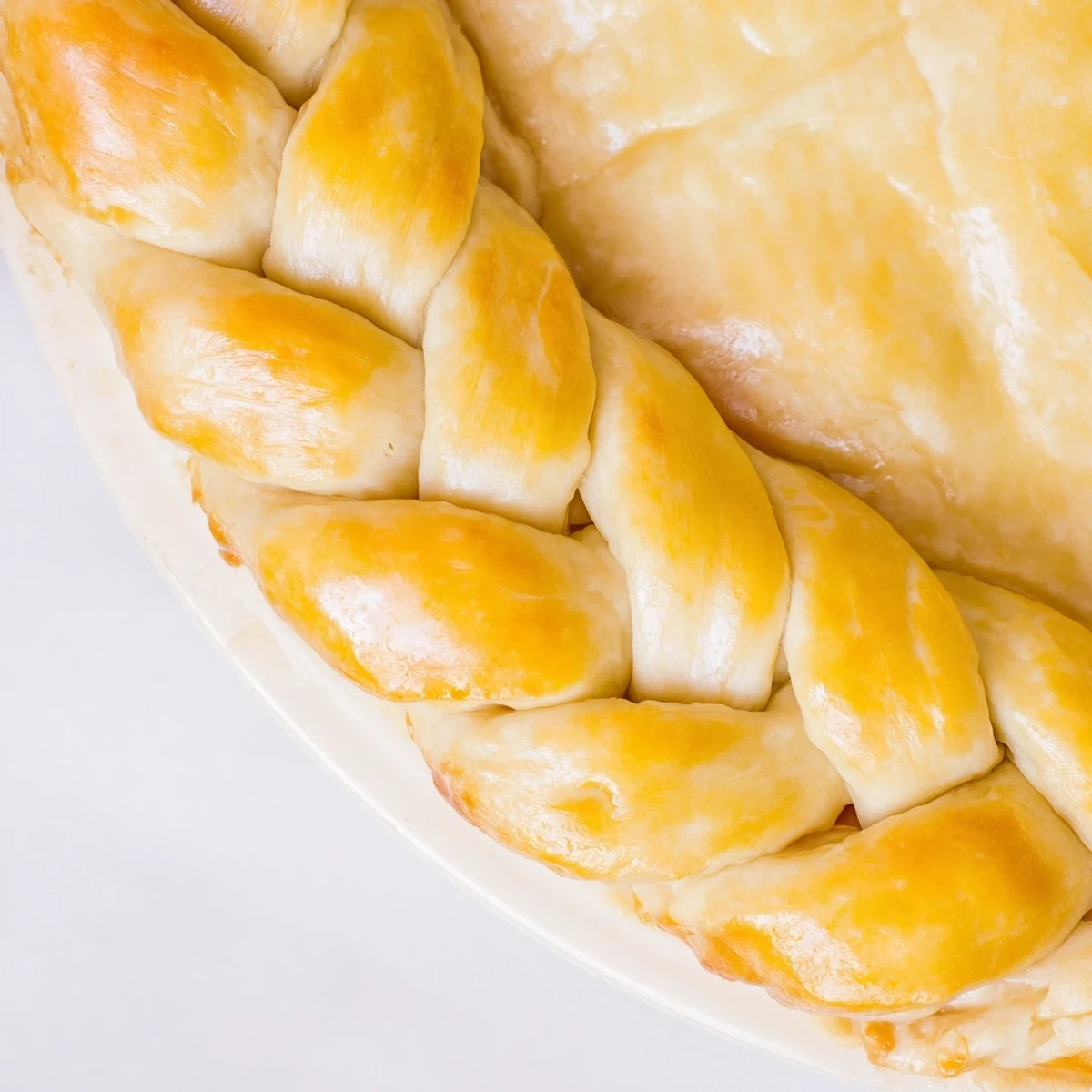 Decorative fishtail braid pie crust showing intricate braided pattern on golden pastry