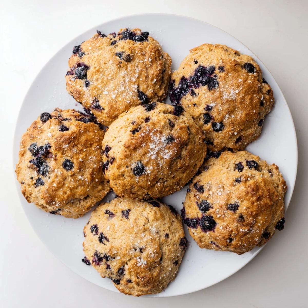 Fresh blueberry biscuits topped with coarse sugar, ready for breakfast or dessert