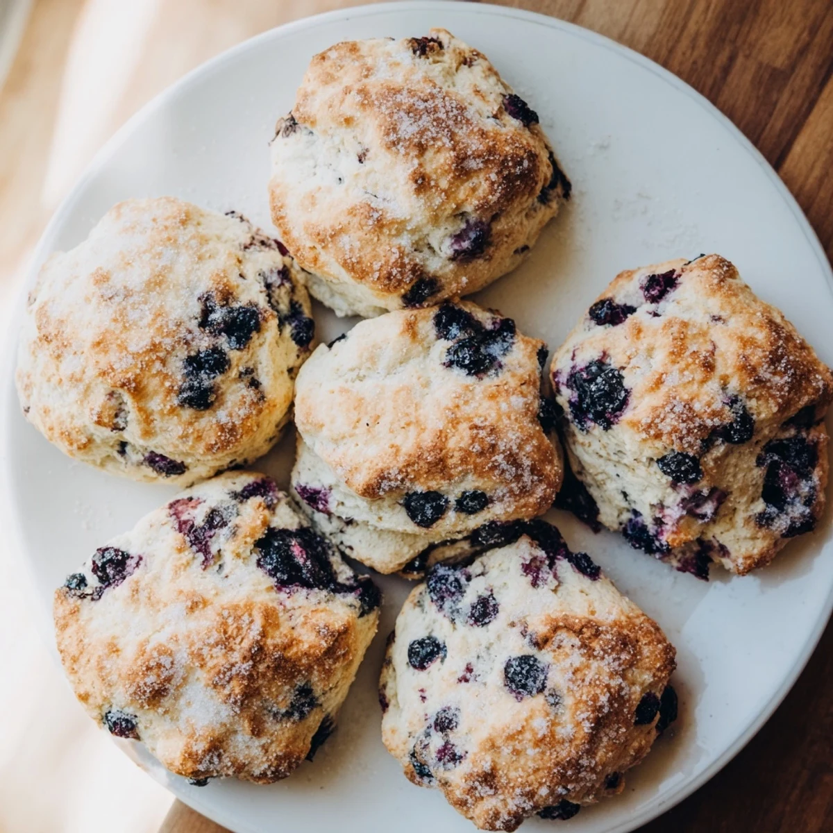 Golden homemade blueberry biscuits baked to perfection on a white wire rack