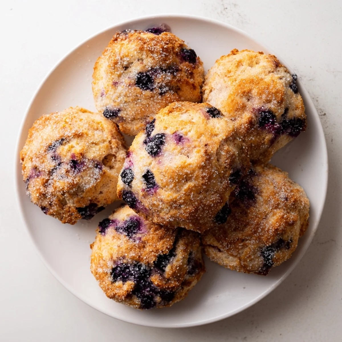 Warm blueberry biscuits studded with juicy berries, served with melting butter and honey