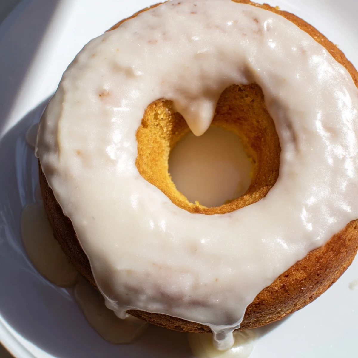 Golden baked Greek yogurt cake donuts topped with sweet vanilla glaze and sprinkles