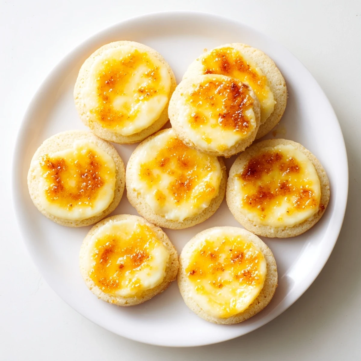 French-inspired crème brûlée shortbread cookies with crackly caramelized sugar finish close-up