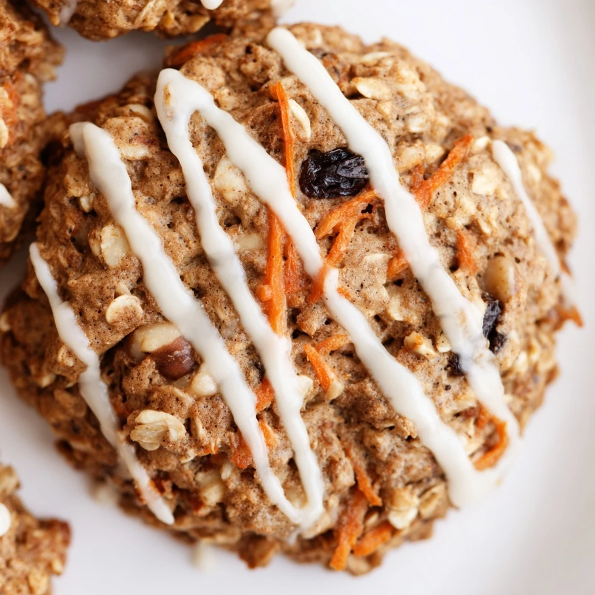 Chewy brown butter carrot cake cookies with golden edges, studded with grated carrots and crunchy walnuts.