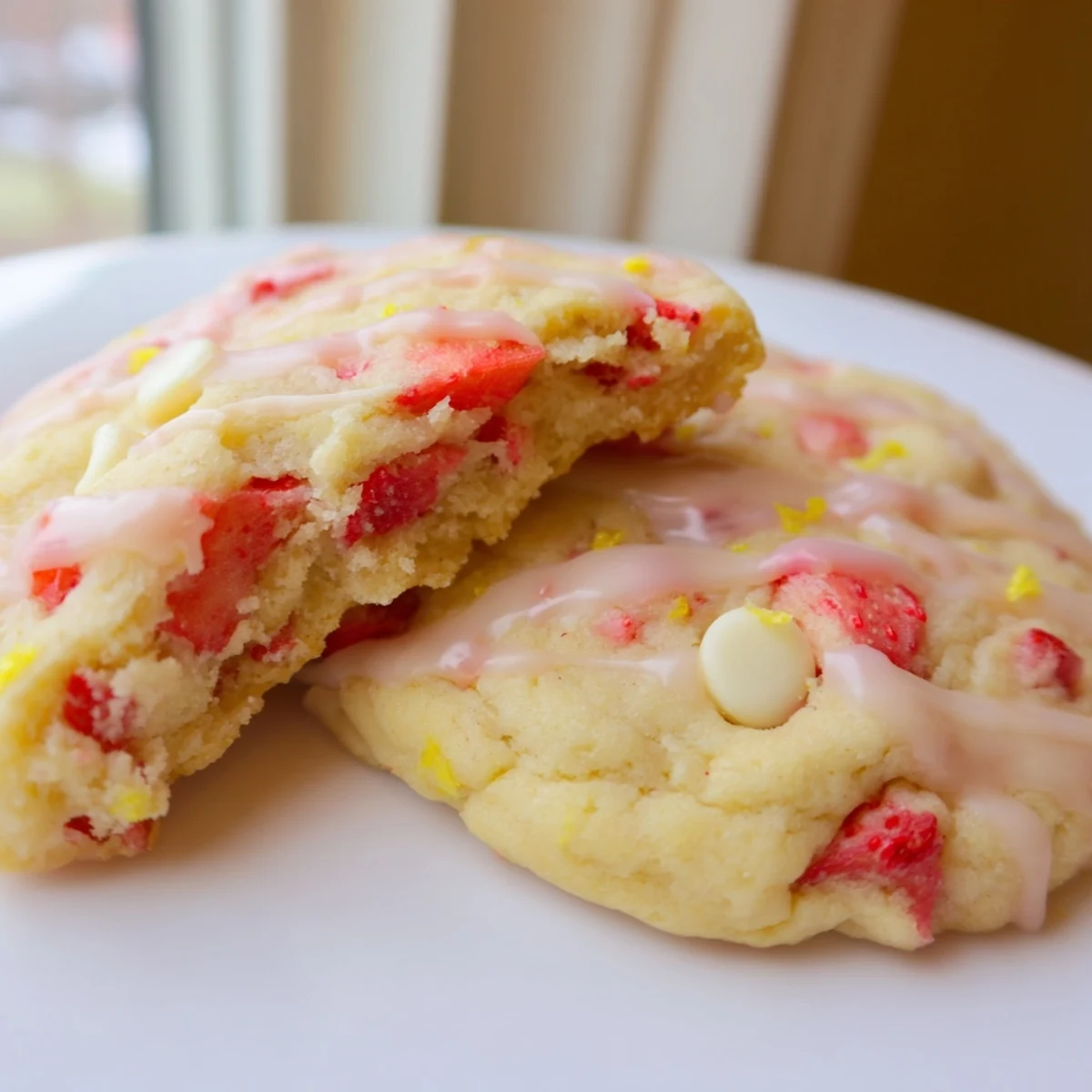 Chewy strawberry lemonade cookies studded with fresh berries and white chocolate chips