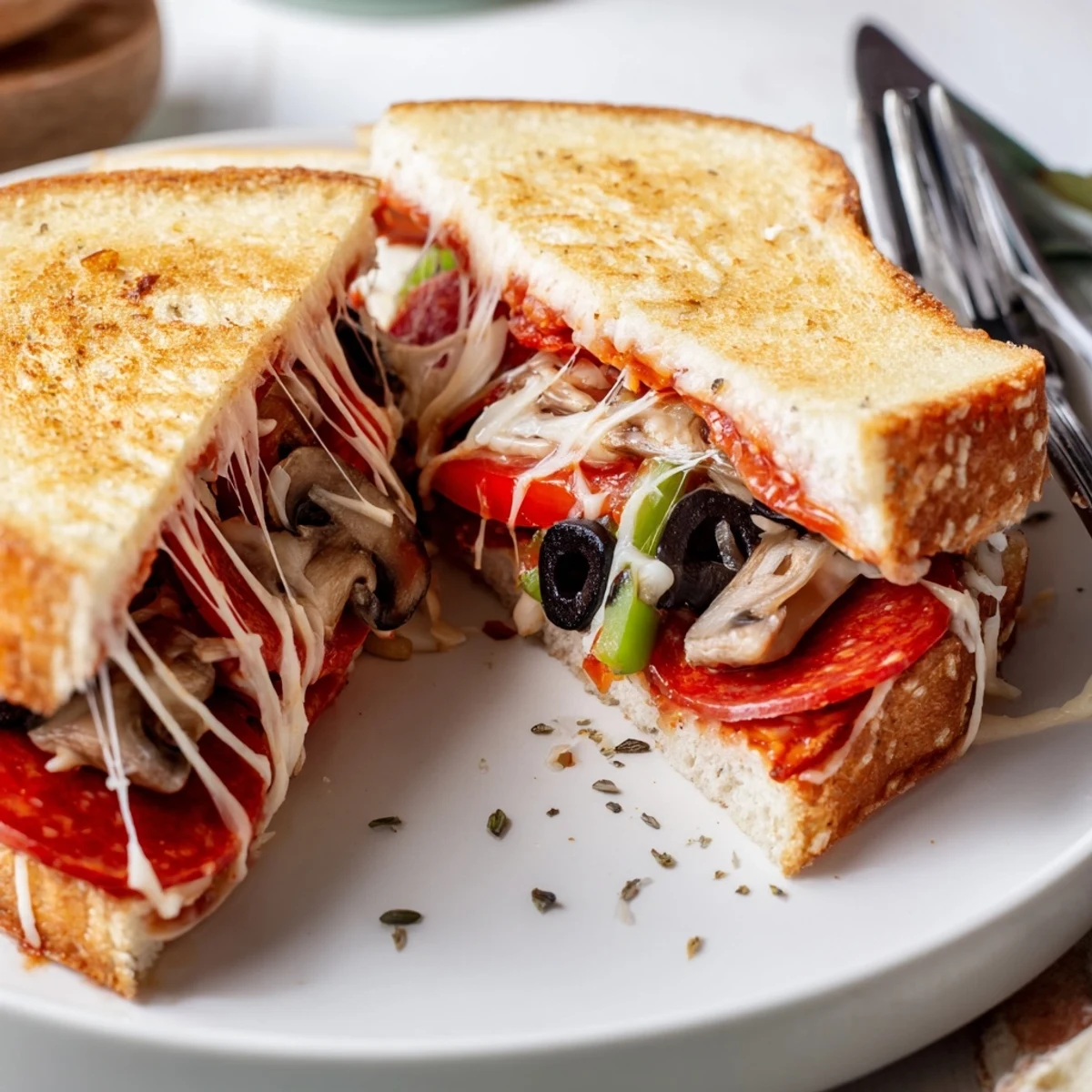 Butter-brushed Pie Iron Pizza Pockets with crispy edges, tomato sauce and herbs