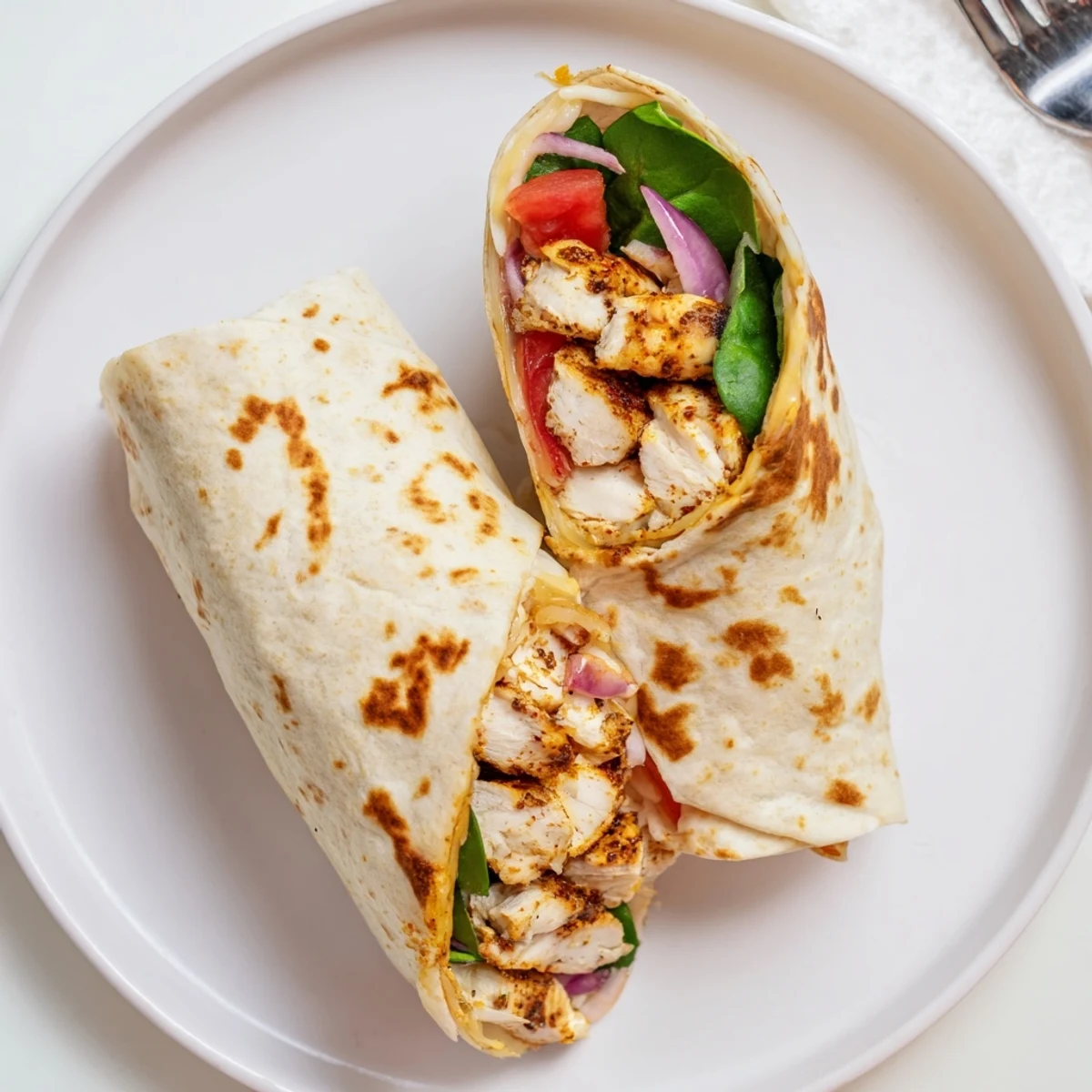Handheld Cozy Cheesy Garlic Chicken Wraps grilled butter-kissed, served with sour cream
