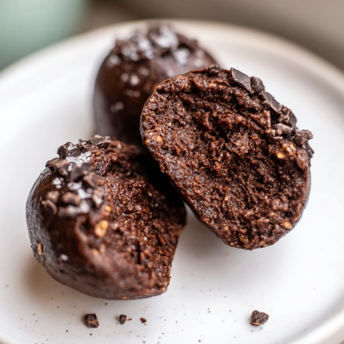 Brownie Protein Bites chilling on parchment, fudgy centers and glossy chocolate