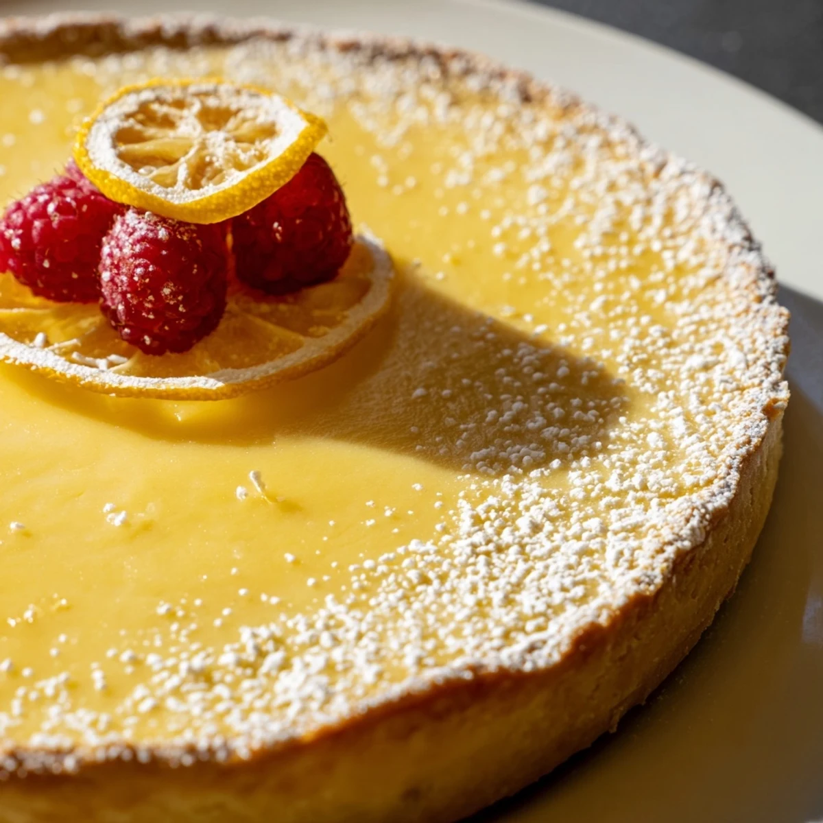 On a ceramic plate, Creamy Lemon Tart Recipe sliced, tangy aroma lingers