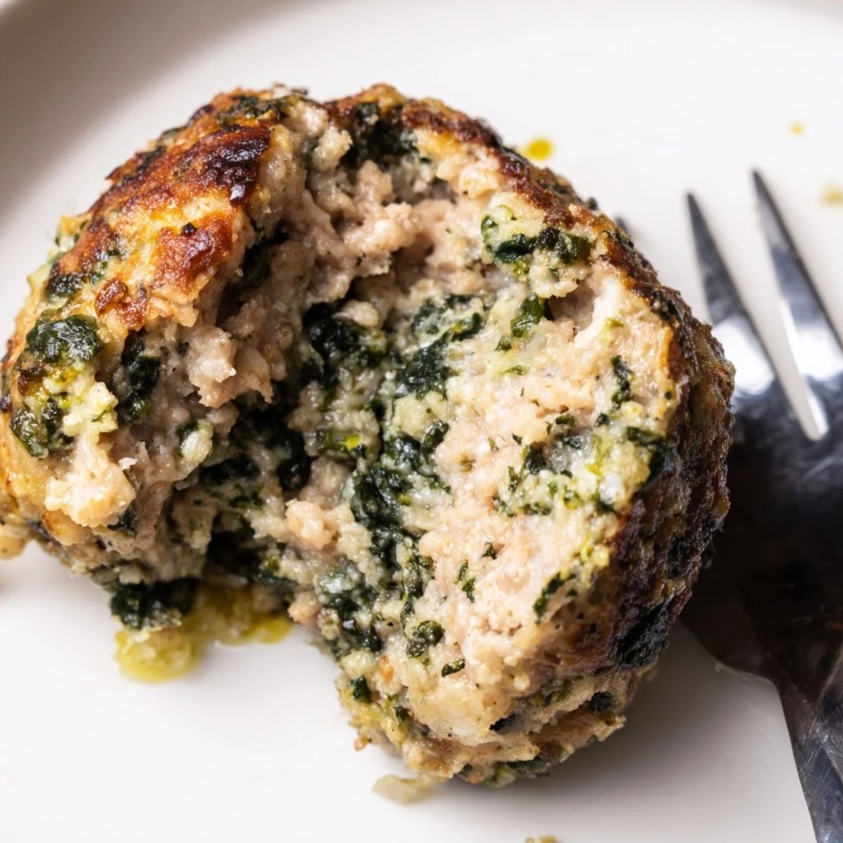 Low Carb Spinach Chicken Meatballs golden-baked, tender centers, served with cauliflower rice
