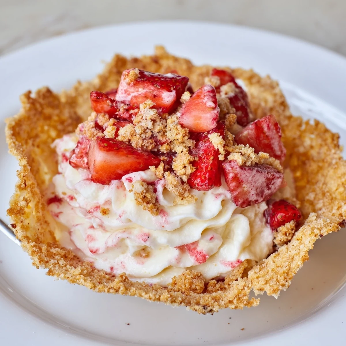 Chilled Strawberry Crunch Cheesecake Tacos topped with diced berries, perfect for parties