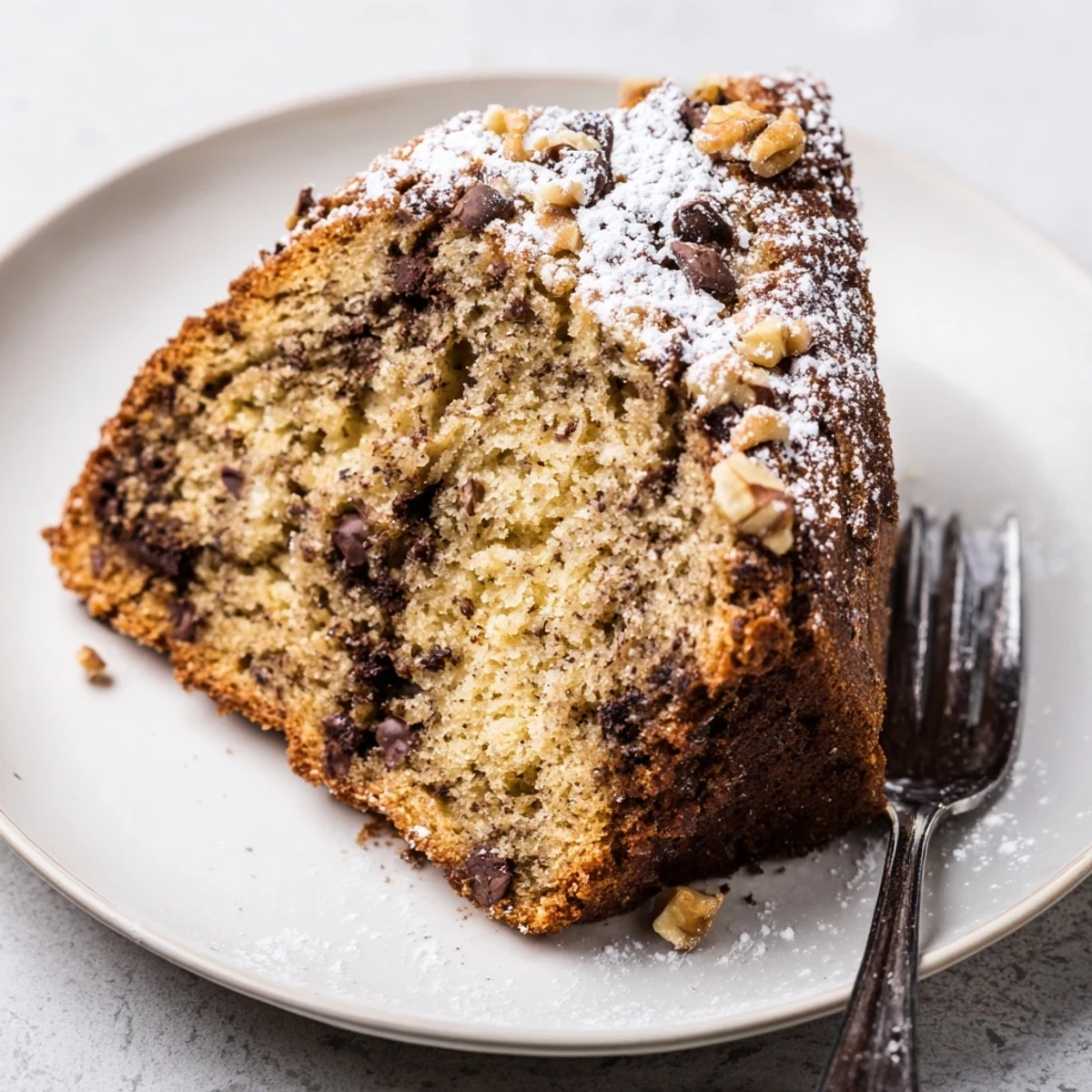 Warm Banana Bread Cake Recipe fresh from oven, moist crumb, cinnamon aroma.