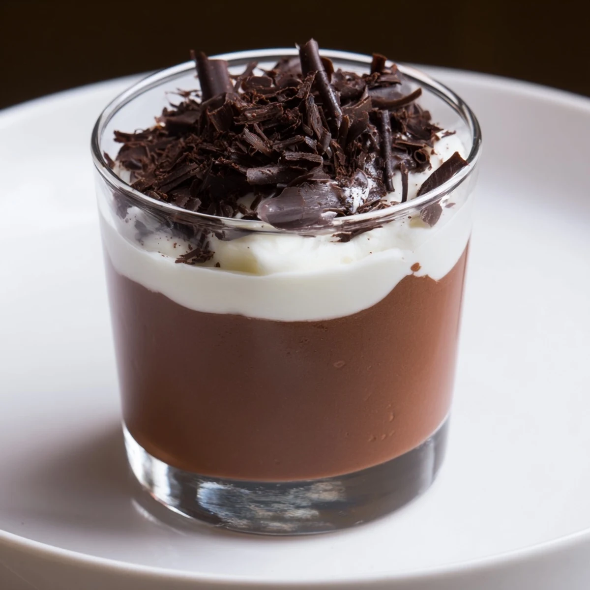 Chilled Triple Chocolate Mousse Cups topped with shaved chocolate, creamy melt in mouth layers