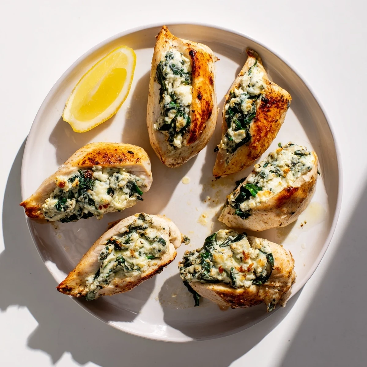 Golden baked chicken breast with feta and spinach stuffed inside juicy meat