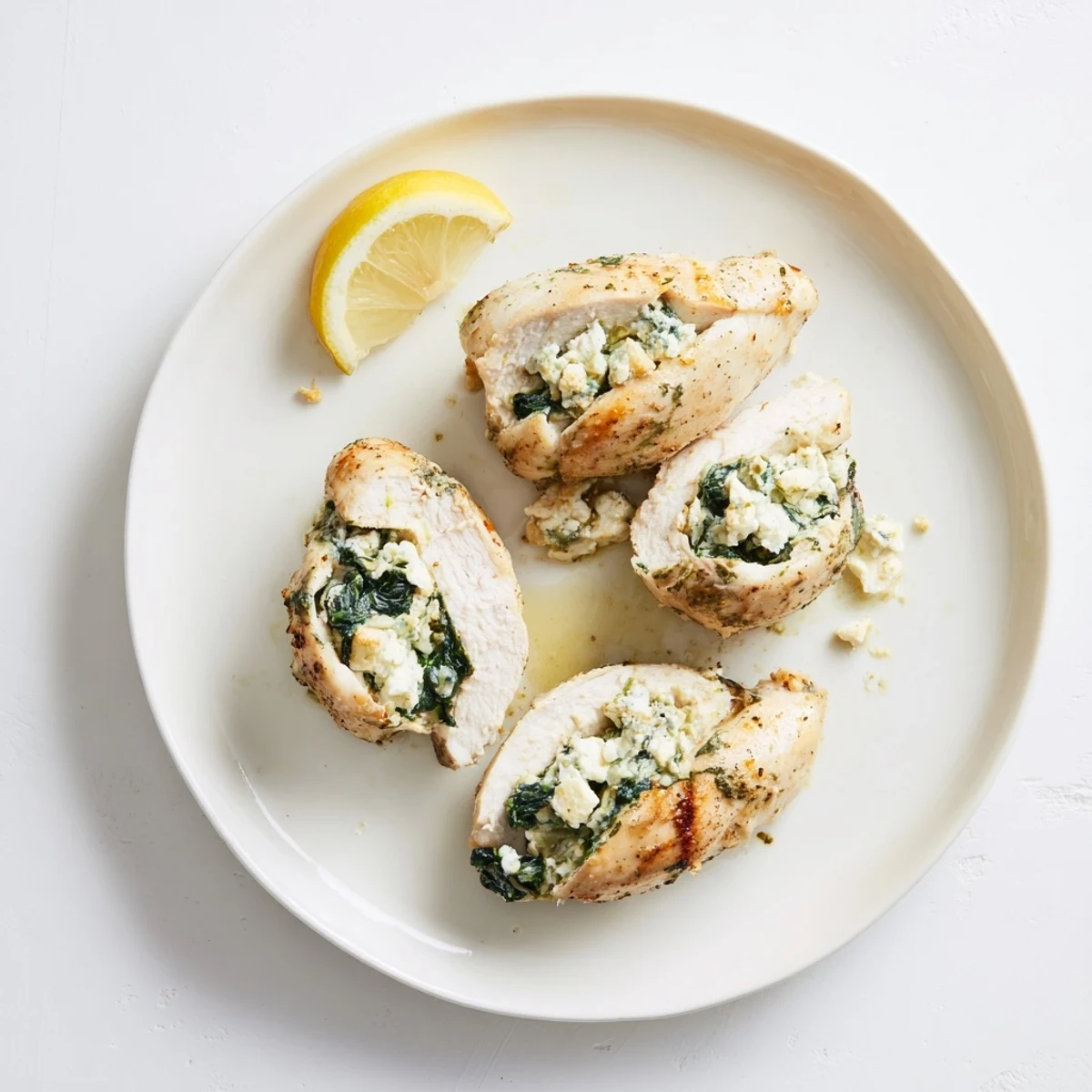 Juicy oven-baked chicken breast stuffed with creamy feta and fresh spinach leaves