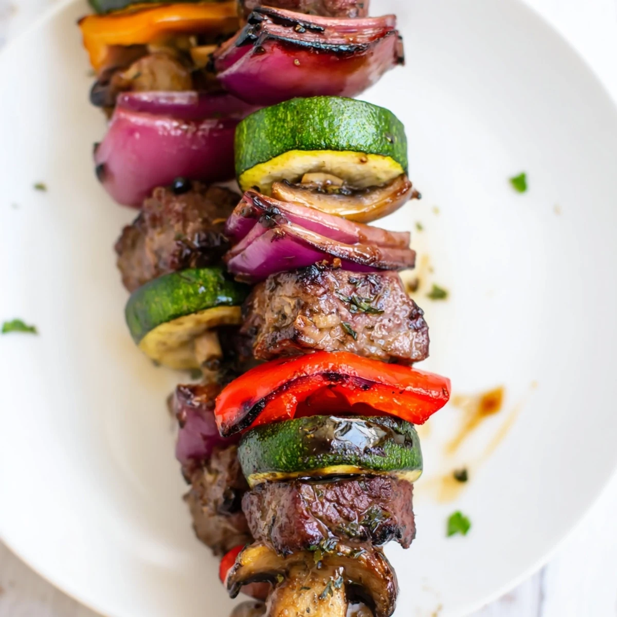 Grilled Steak Kabobs with smoky char, tender cubes and vibrant bell peppers
