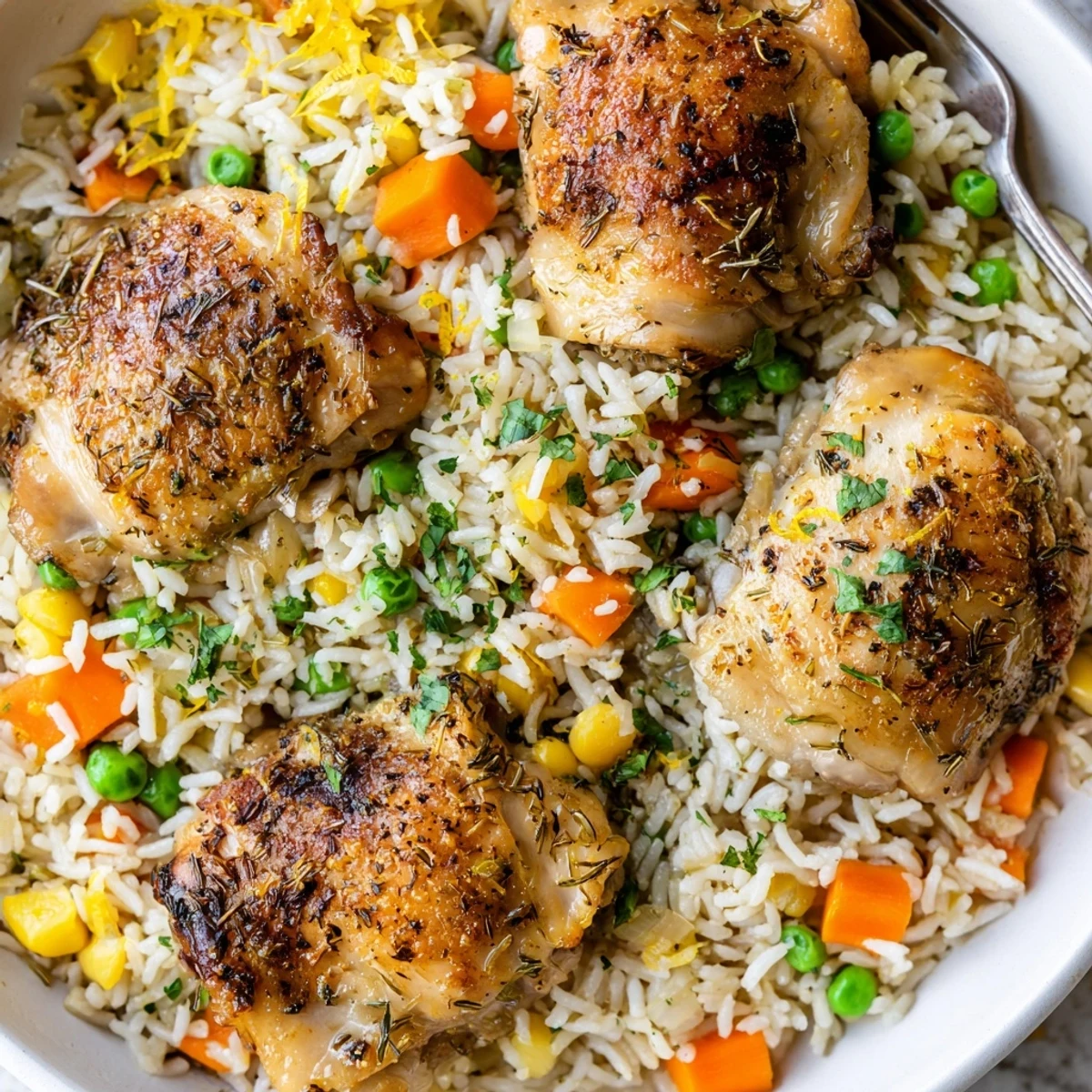 Slow Cooker Lemon Herb Chicken And Rice with zesty broth, fork-tender chicken