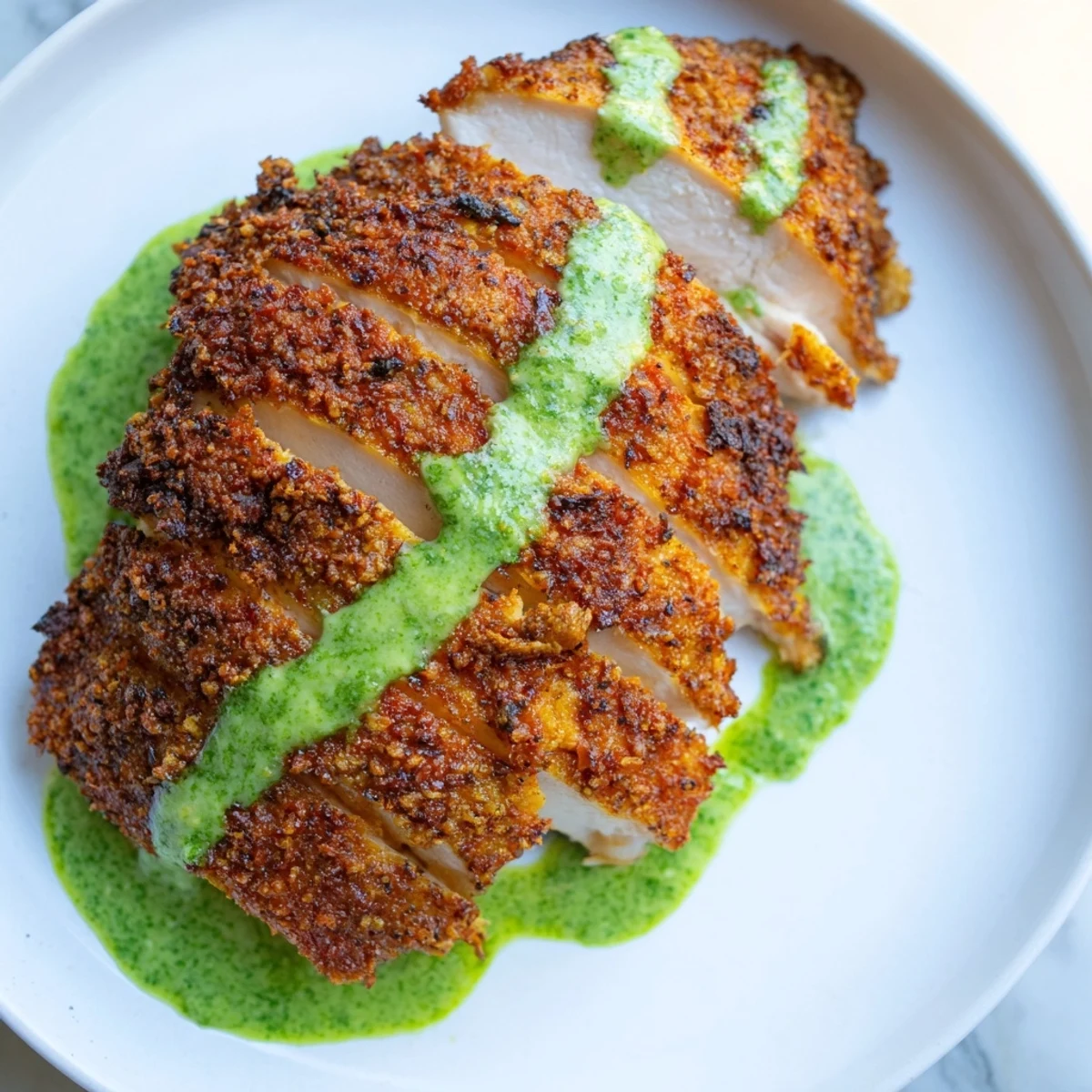 Perfectly charred Peruvian Chicken Delight fresh from the oven served with tangy spicy green dipping sauce