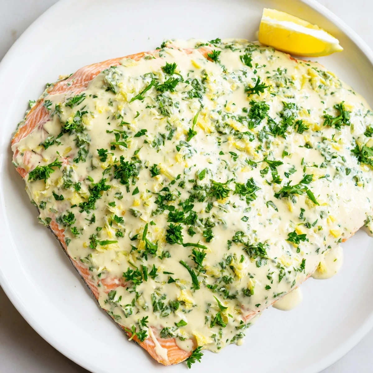 Baked Boursin salmon topped with creamy herb cheese and bright lemon zest