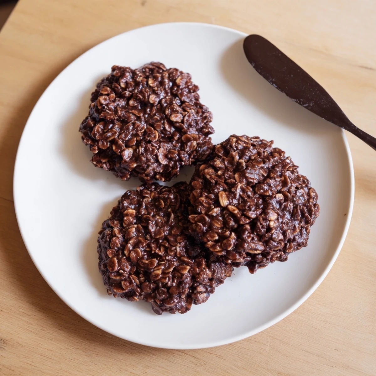 Chewy chocolate oatmeal no bake cookies studded with hearty oats and peanut butter swirls