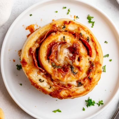 Warm Homemade Pizza Rolls brushed with garlic butter, fragrant and golden