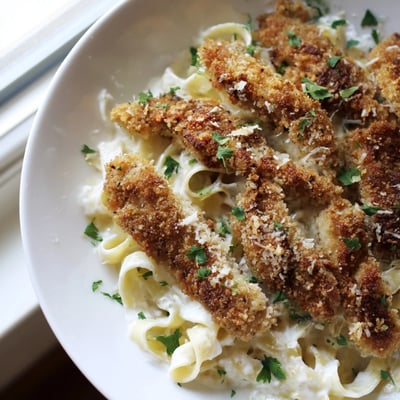 Crispy Chicken Alfredo Pasta