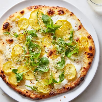 Thin lemon slices and bubbling cheese on a rustic Zesty Summer Lemon Pizza crust